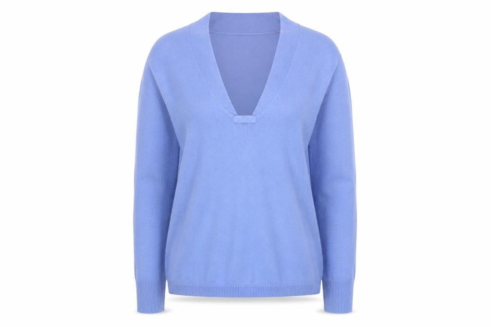 Caskmasoft Womens Blue V-Neck Acrylic Pullover Jumper Size XS