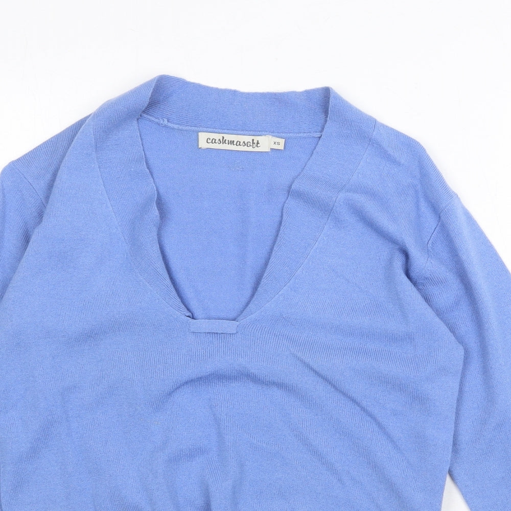 Caskmasoft Womens Blue V-Neck Acrylic Pullover Jumper Size XS