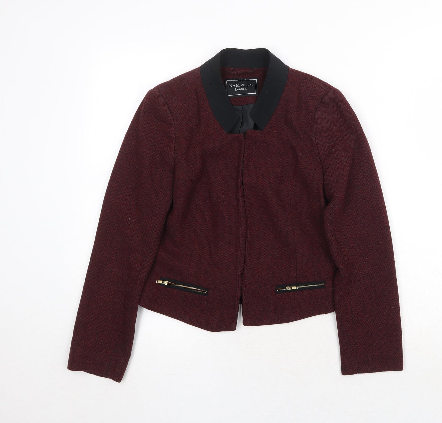 Nam & Co. Womens Red Geometric Jacket Blazer Size 10