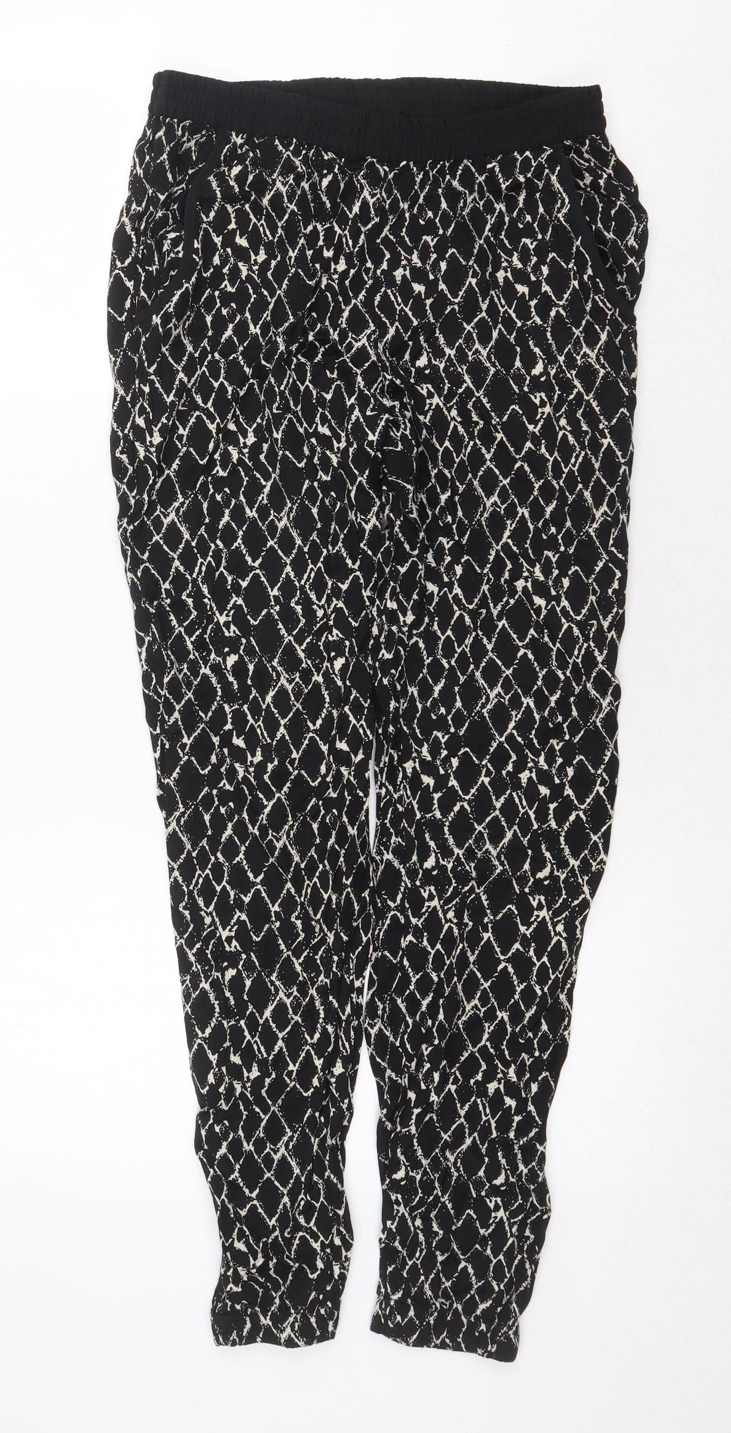 South Womens Black Geometric Viscose Trousers Size 10 Regular