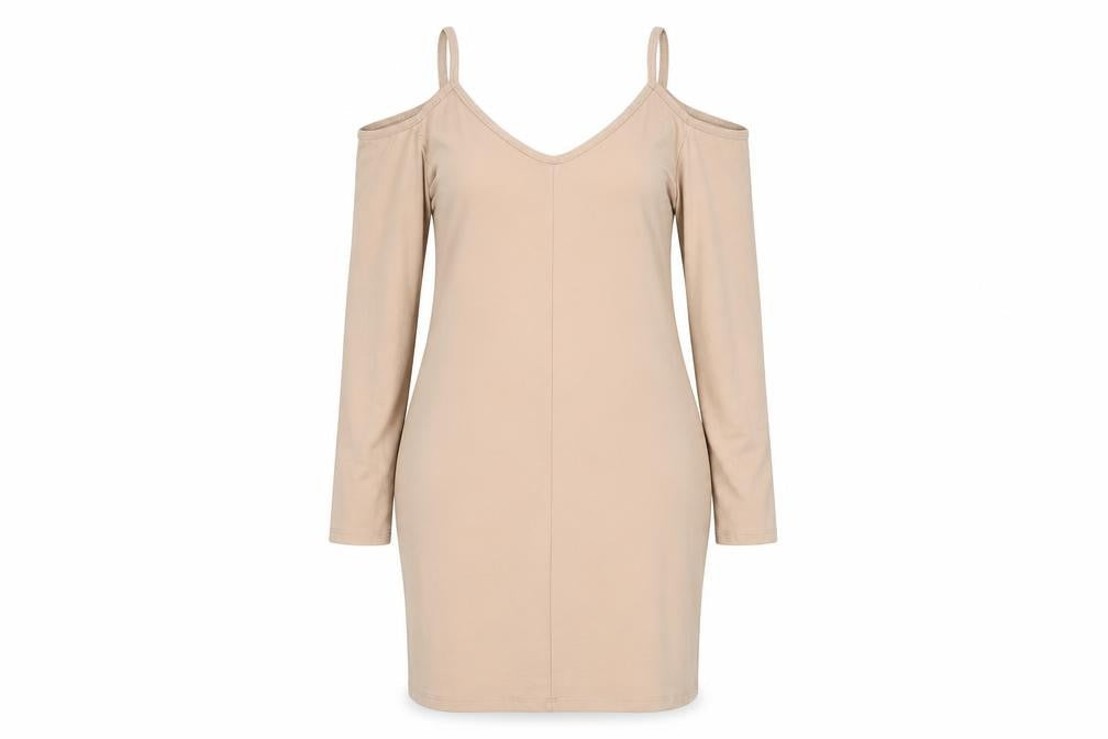 H&M Womens Beige Cotton Pencil Dress Size 14 V-Neck Pullover