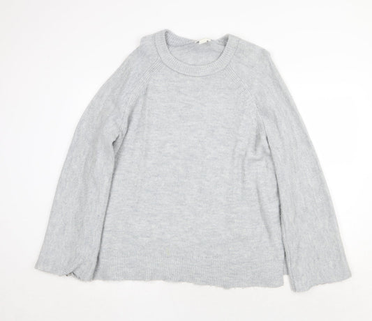H&M Womens Grey Round Neck Acrylic Pullover Jumper Size L