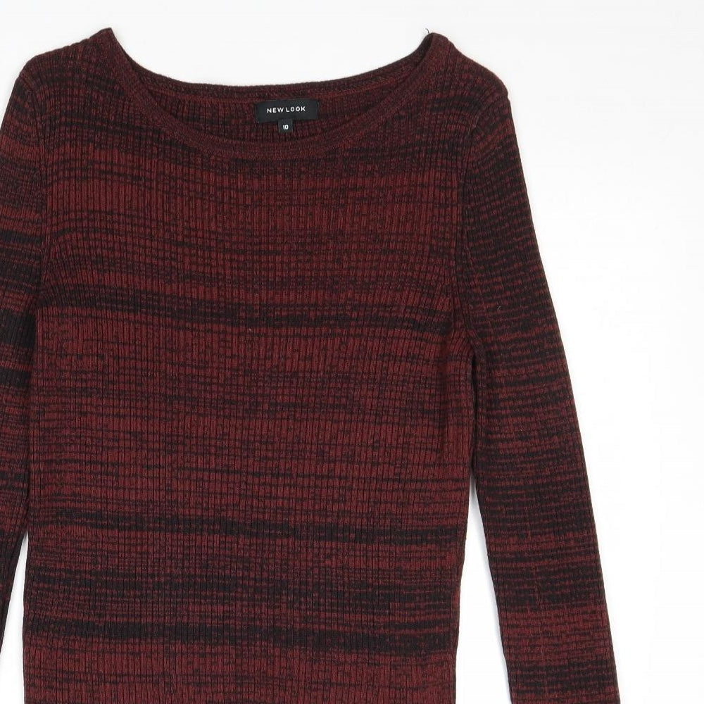 New Look Womens Red Boat Neck Striped Acrylic Pullover Jumper Size 10