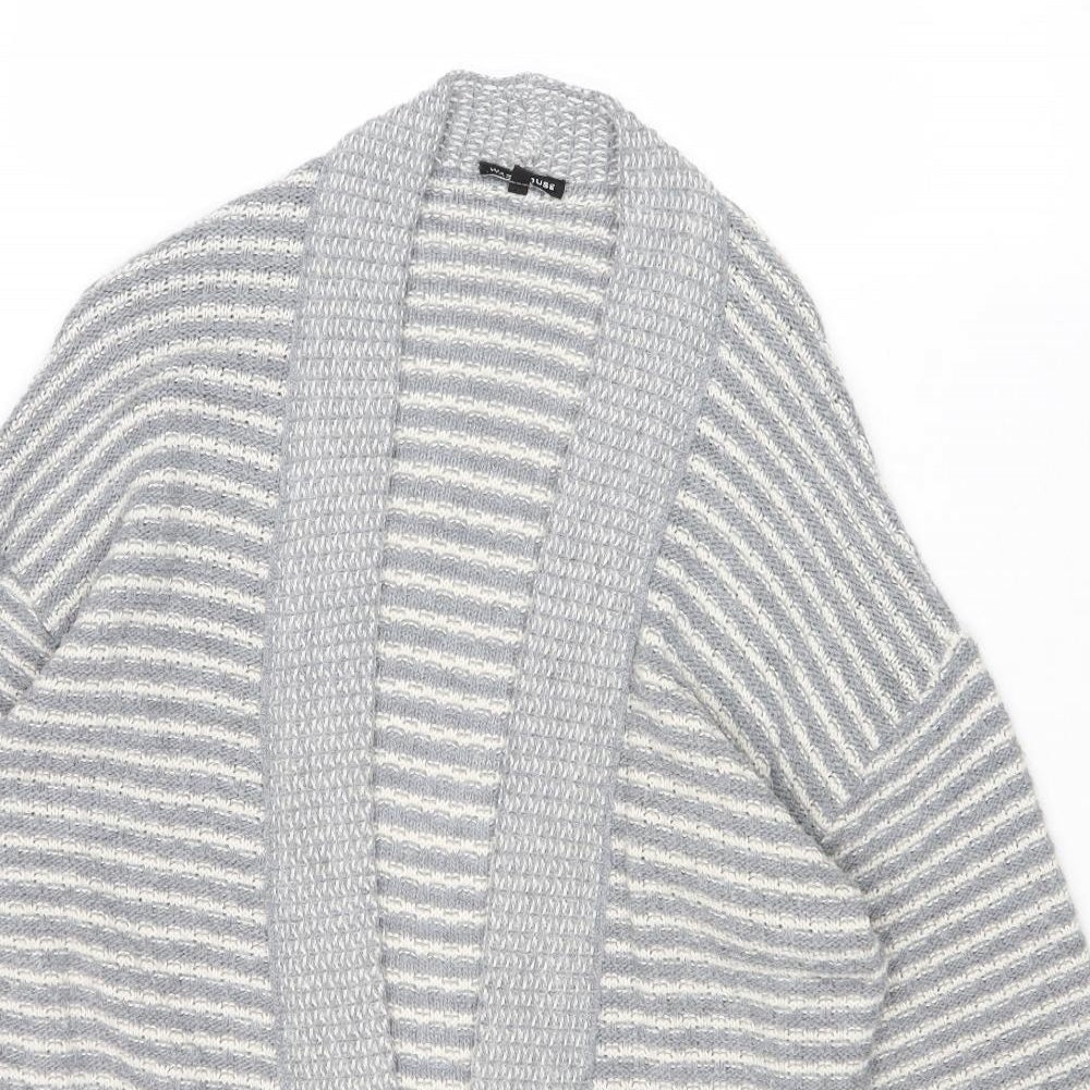 Warehouse Womens Grey V-Neck Striped Acrylic Cardigan Jumper Size S