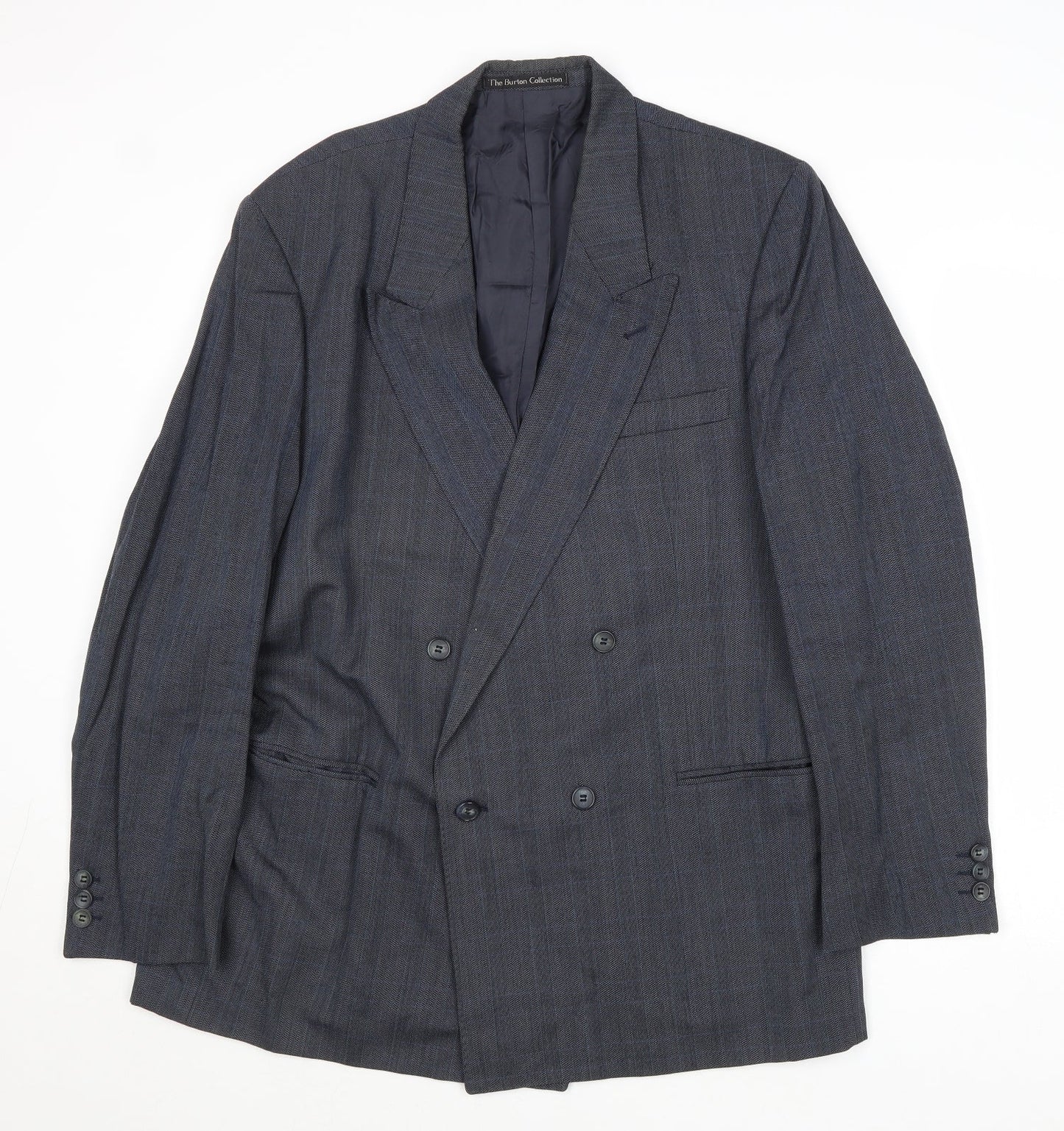Burton Mens Blue Striped Wool Jacket Suit Jacket Size 42 Regular