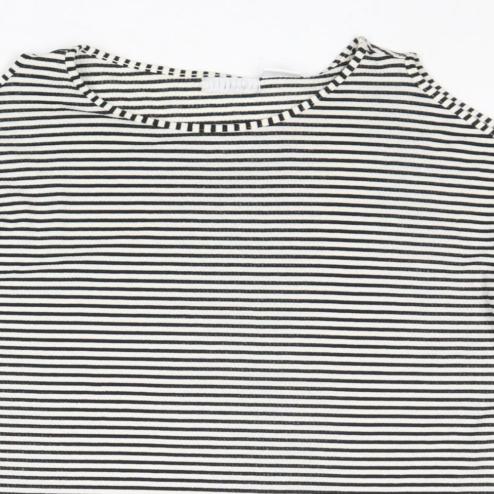 Cooperative Womens Black Striped Polyester Basic T-Shirt Size S Round Neck