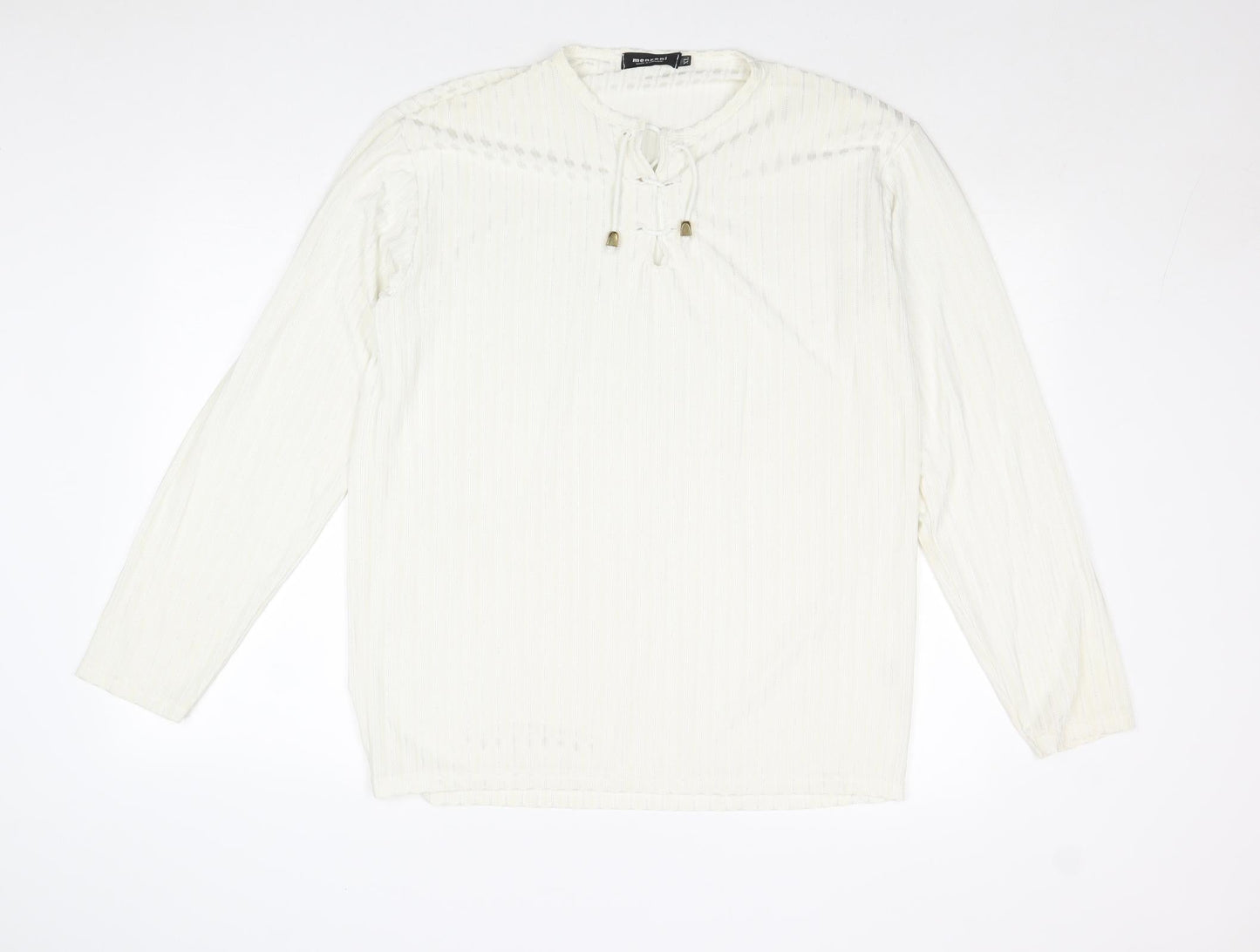 Menzoni Womens Ivory Polyester Basic Blouse Size XL V-Neck