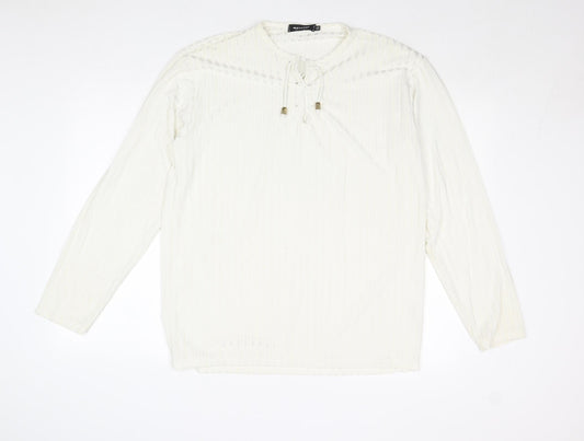 Menzoni Womens Ivory Polyester Basic Blouse Size XL V-Neck