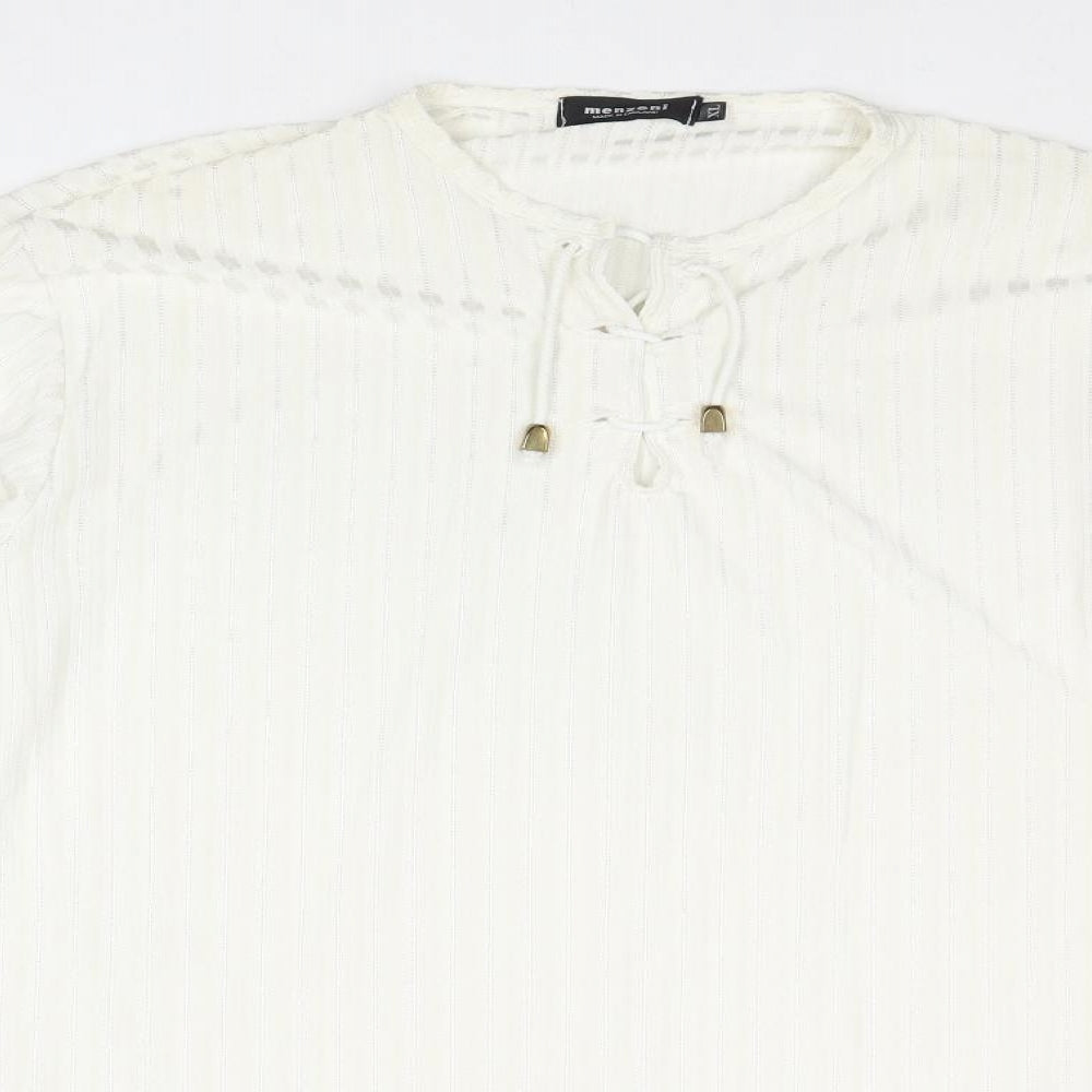 Menzoni Womens Ivory Polyester Basic Blouse Size XL V-Neck