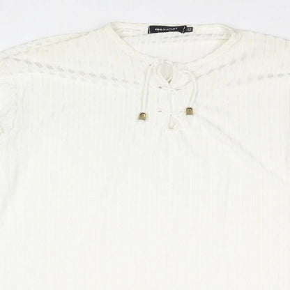 Menzoni Womens Ivory Polyester Basic Blouse Size XL V-Neck