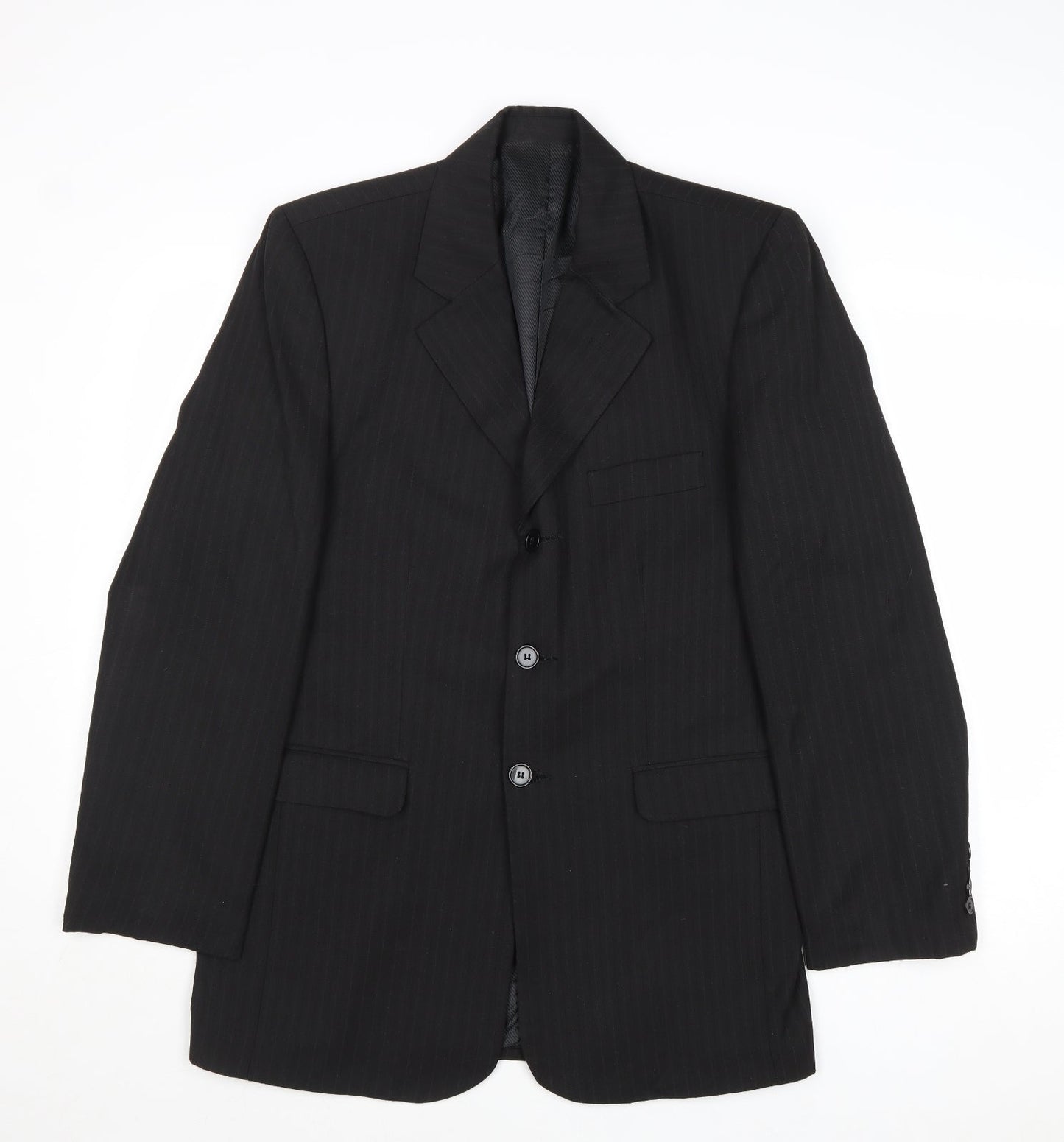 New Look Mens Black Striped Wool Jacket Suit Jacket Size 38 Regular