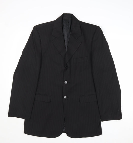 New Look Mens Black Striped Wool Jacket Suit Jacket Size 38 Regular