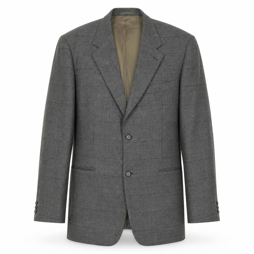 Wellington Mens Grey Plaid Polyester Jacket Suit Jacket Size 46 Regular