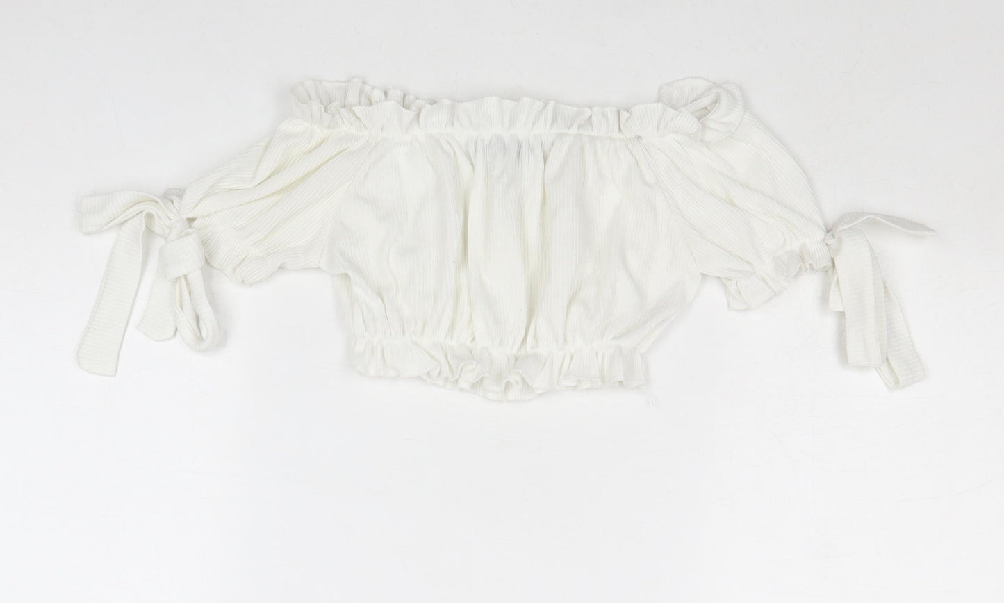PRETTYLITTLETHING Womens White Polyester Cropped Tank Size 4 Off the Shoulder