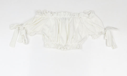 PRETTYLITTLETHING Womens White Polyester Cropped Tank Size 4 Off the Shoulder