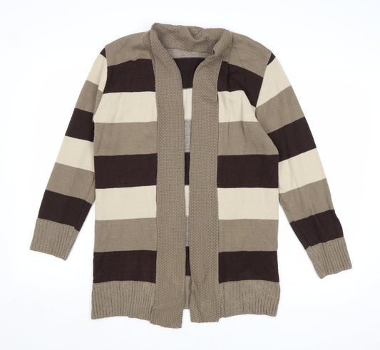 Pure & Natural Womens Brown V-Neck Striped Aramid Cardigan Jumper Size S