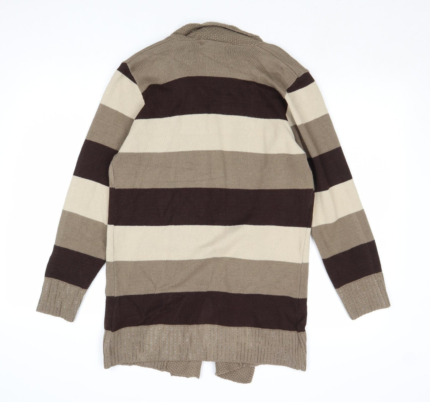 Pure & Natural Womens Brown V-Neck Striped Aramid Cardigan Jumper Size S