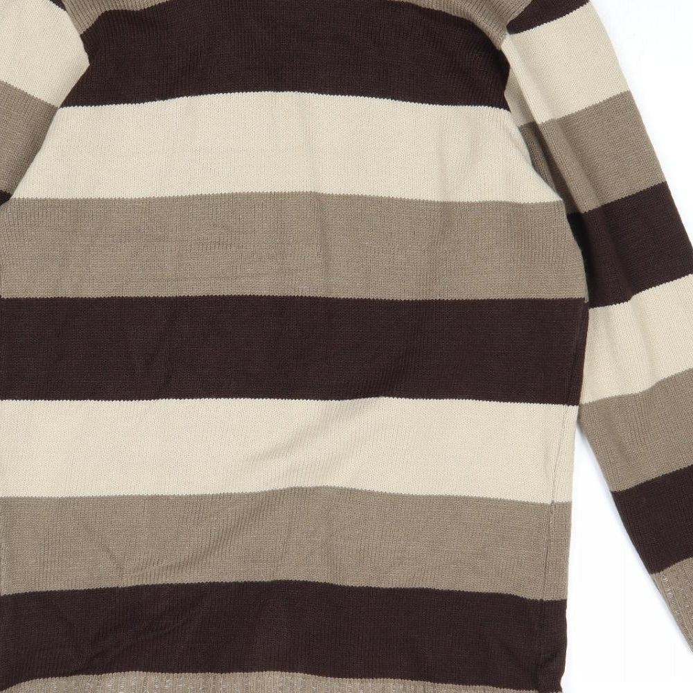 Pure & Natural Womens Brown V-Neck Striped Aramid Cardigan Jumper Size S