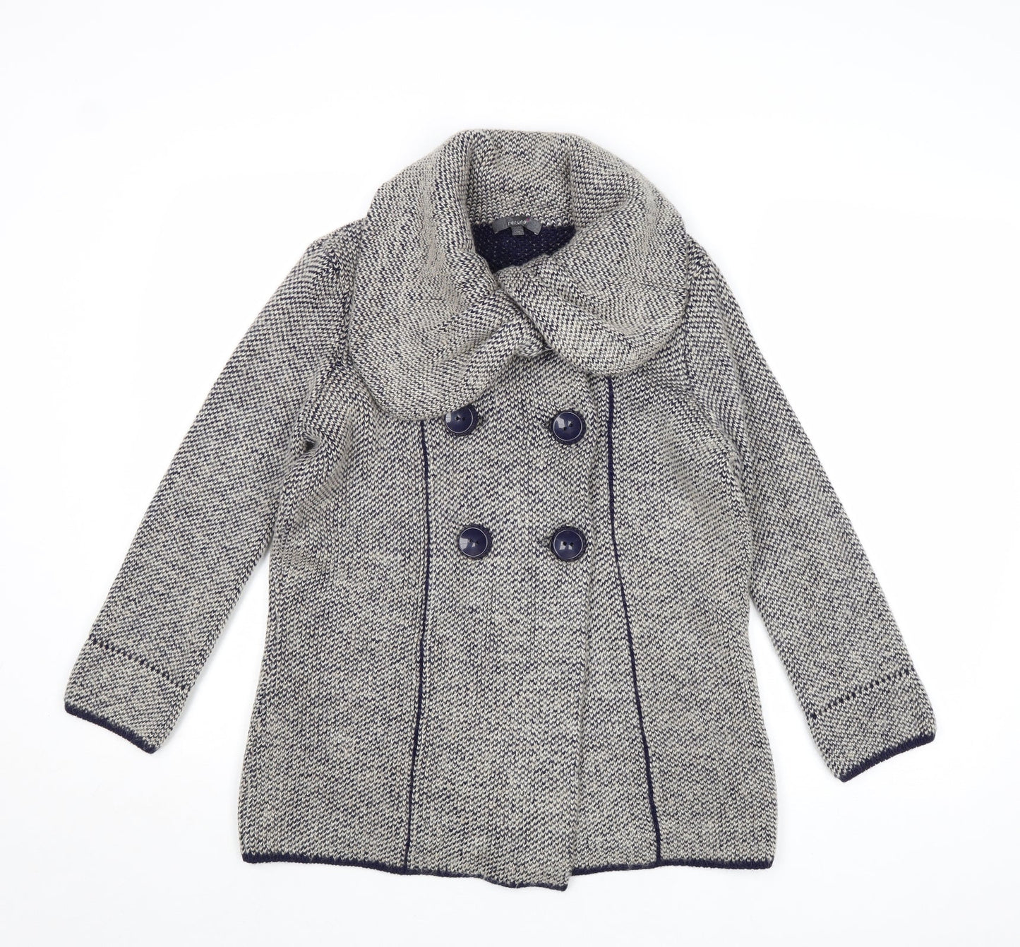 Marks and Spencer Womens Beige Geometric Acrylic Pea Coat Coat Size 12 Button