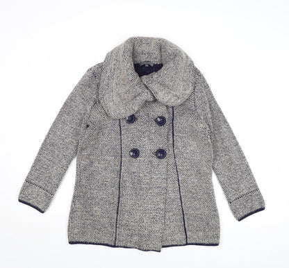 Marks & Spencer Womens Beige Geometric Acrylic Pea Coat Coat Size 12 Button