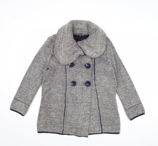 Marks and Spencer Womens Beige Geometric Acrylic Pea Coat Coat Size 12 Button