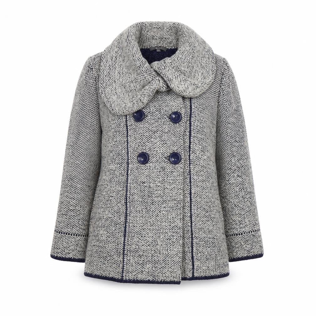Marks & Spencer Womens Beige Geometric Acrylic Pea Coat Coat Size 12 Button