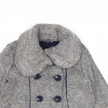 Marks & Spencer Womens Beige Geometric Acrylic Pea Coat Coat Size 12 Button