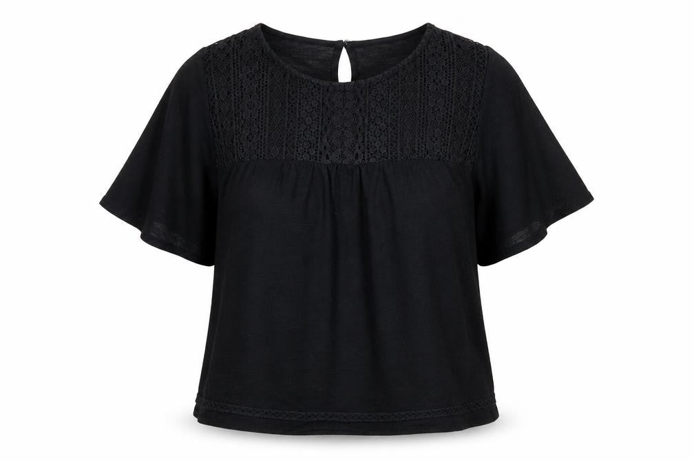 Surles Nuaghes Womens Black Polyester Basic Blouse Size M Round Neck