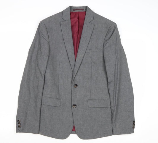 Marks and Spencer Mens Grey Check Polyester Jacket Suit Jacket Size 34 Regular