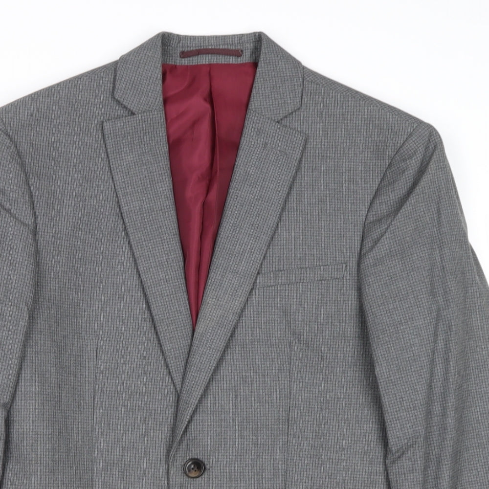 Marks and Spencer Mens Grey Check Polyester Jacket Suit Jacket Size 34 Regular
