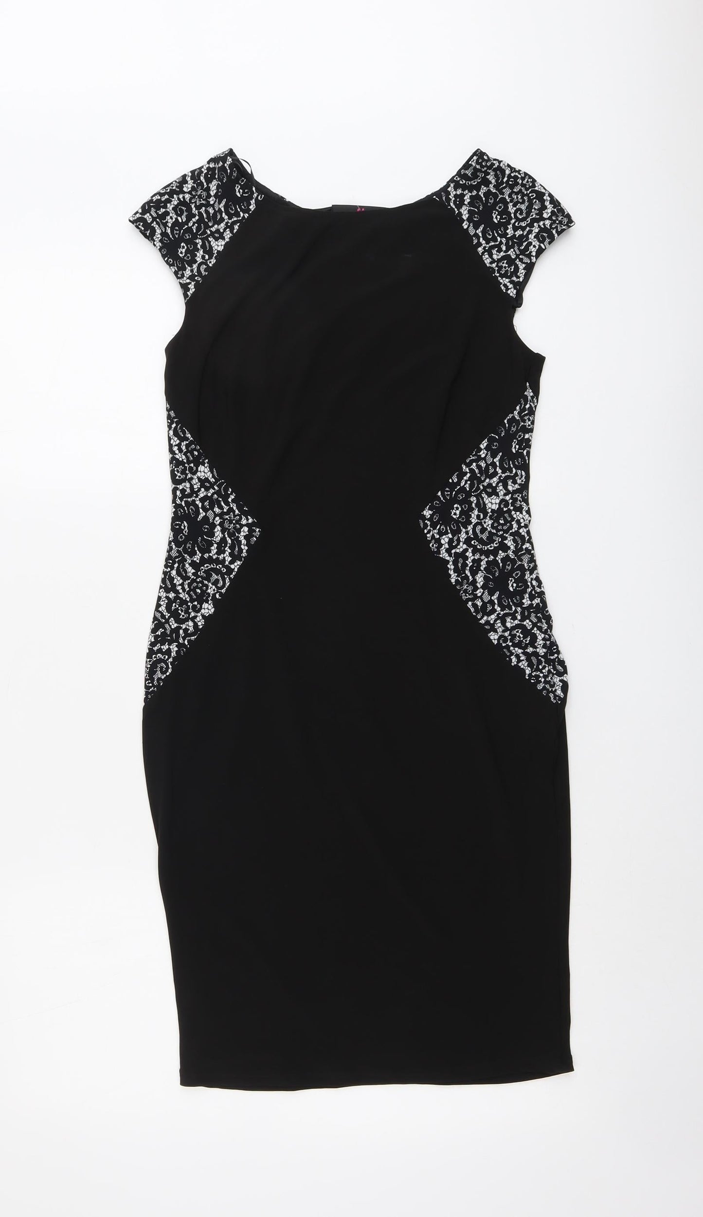 Simon Jeffrey Womens Black Floral Polyester A-Line Size 8 Round Neck Pullover