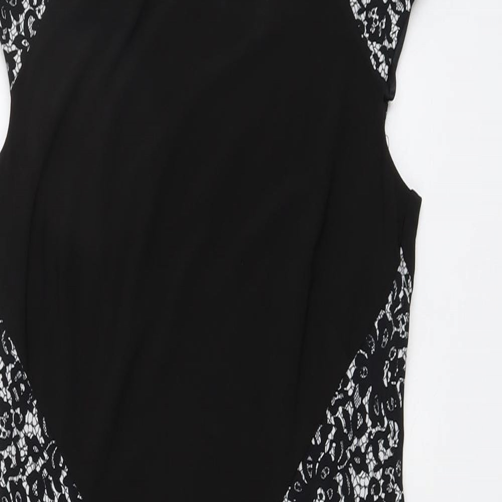 Simon Jeffrey Womens Black Floral Polyester A-Line Size 8 Round Neck Pullover