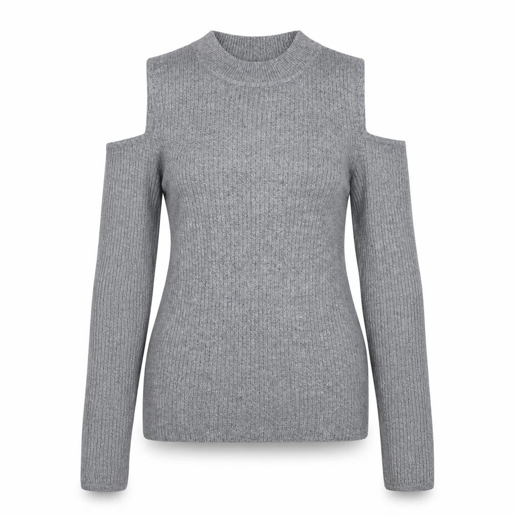 H&M Womens Grey Round Neck Viscose Pullover Jumper Size S - Cold Shoulder