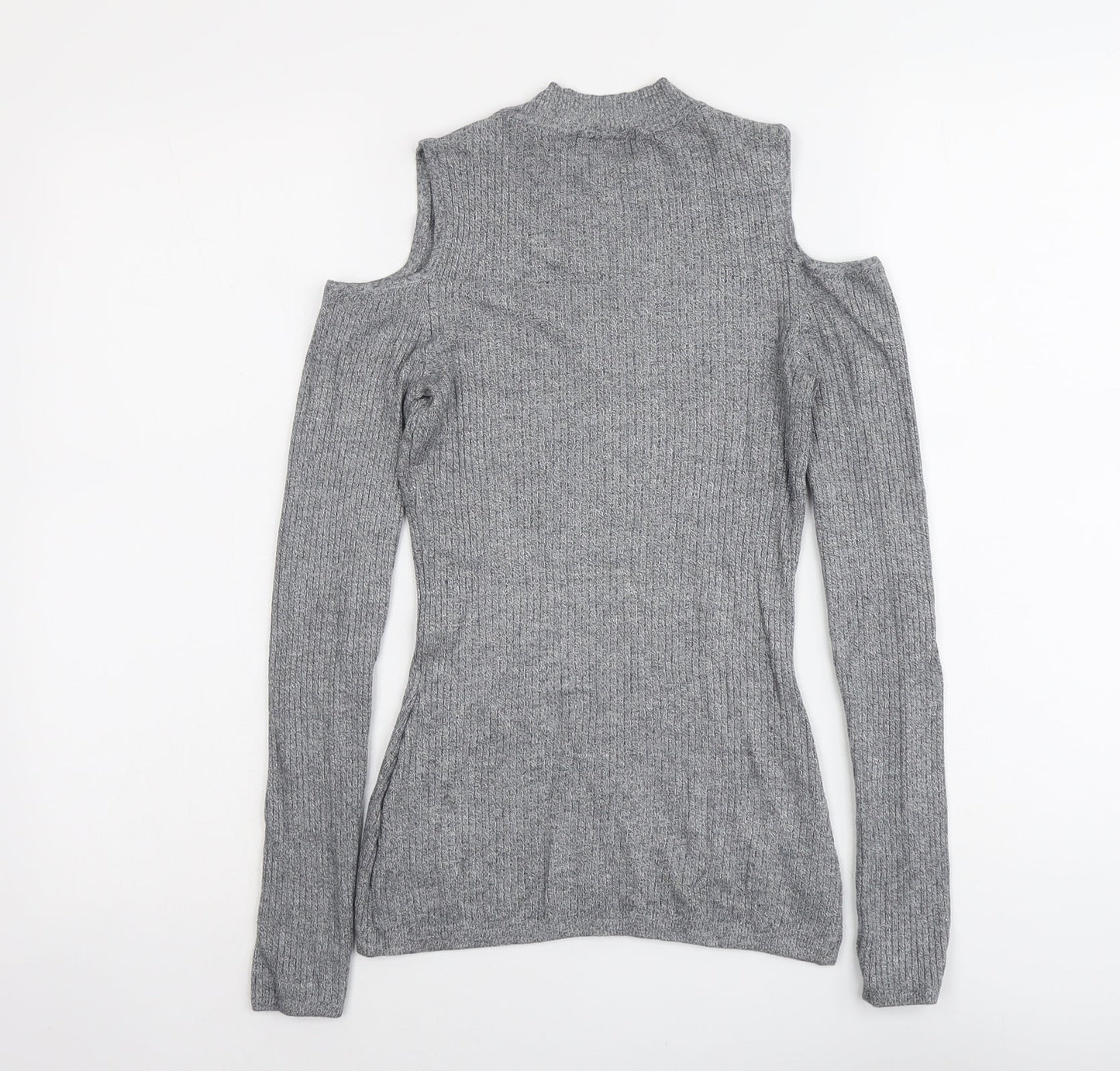 H&M Womens Grey Round Neck Viscose Pullover Jumper Size S - Cold Shoulder