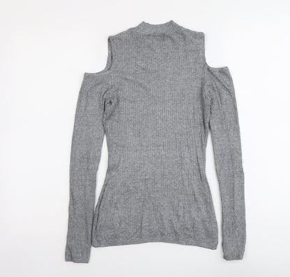 H&M Womens Grey Round Neck Viscose Pullover Jumper Size S - Cold Shoulder