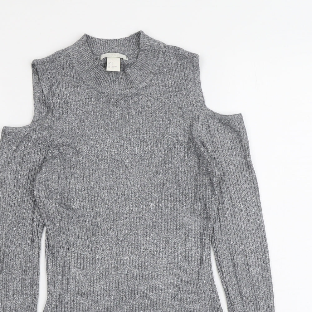 H&M Womens Grey Round Neck Viscose Pullover Jumper Size S - Cold Shoulder