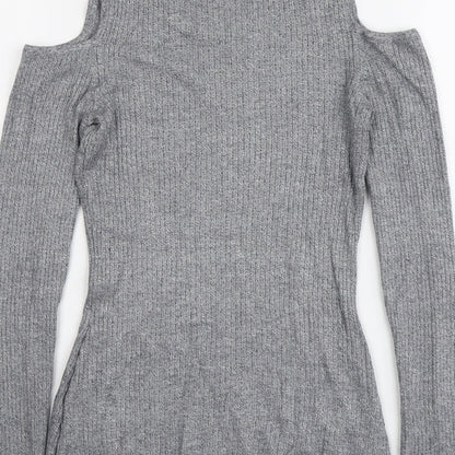 H&M Womens Grey Round Neck Viscose Pullover Jumper Size S - Cold Shoulder