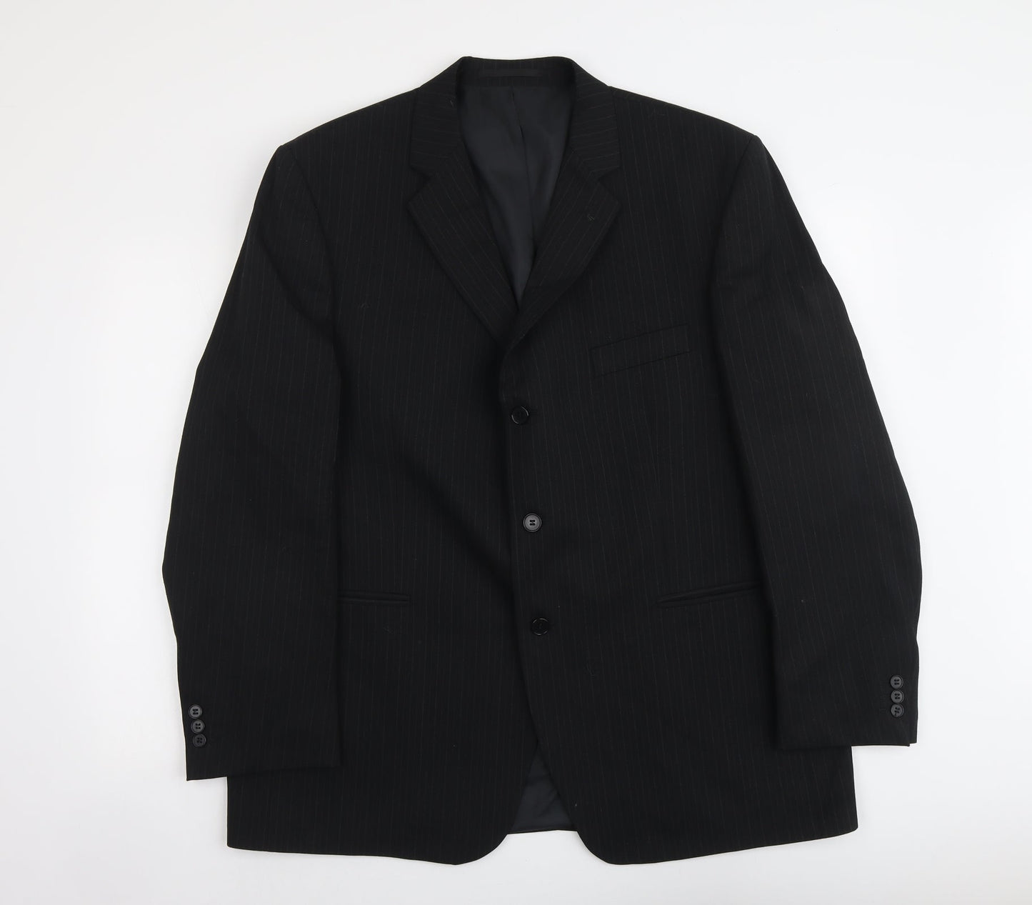 Pinstripe Mens Black Striped Polyester Jacket Suit Jacket Size XL Regular