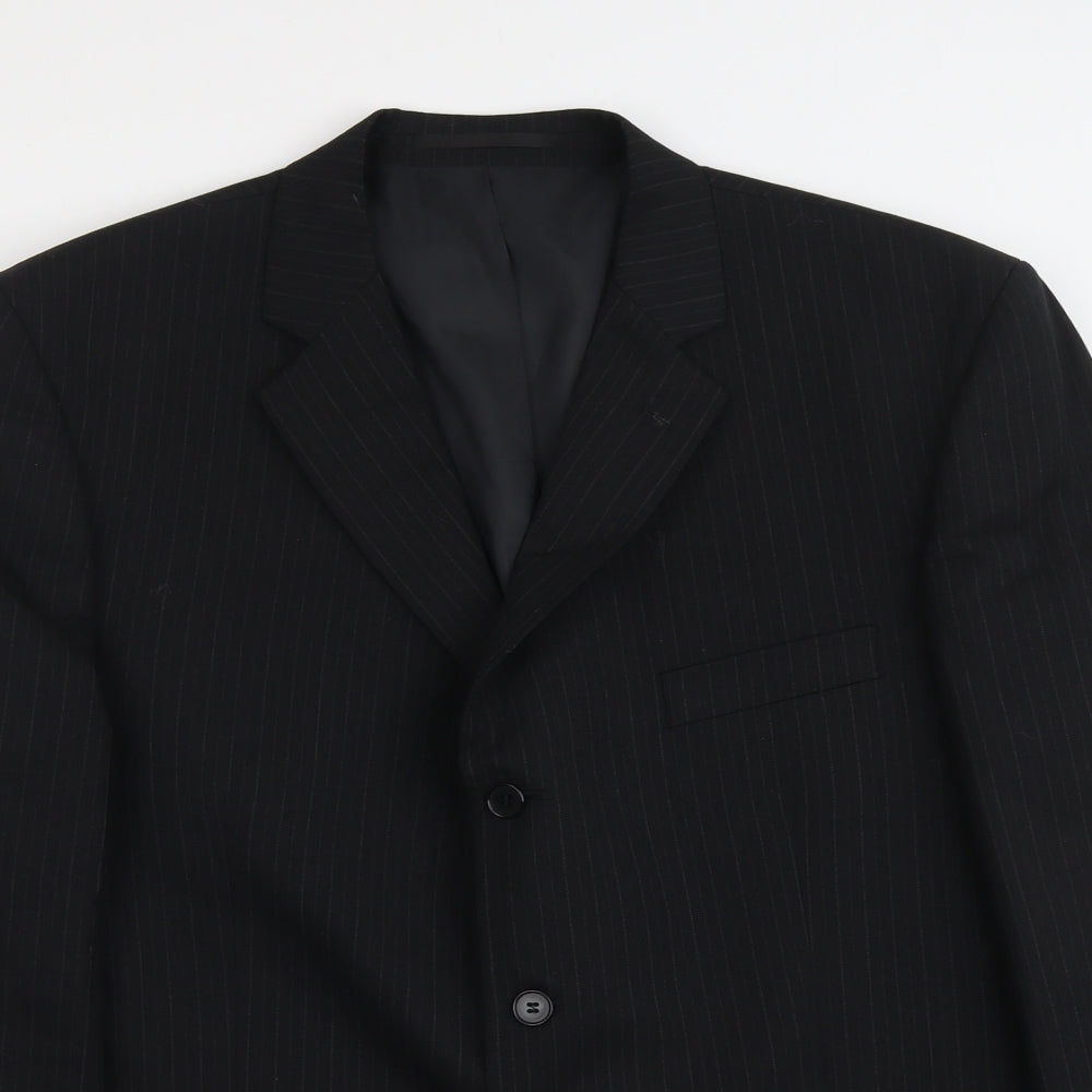 Pinstripe Mens Black Striped Polyester Jacket Suit Jacket Size XL Regular