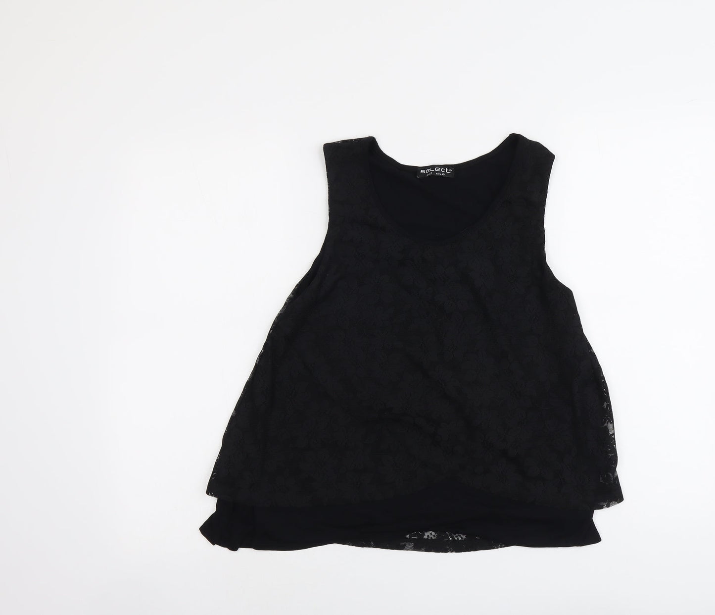 Select Womens Black Polyester Basic Tank Size 12 Round Neck