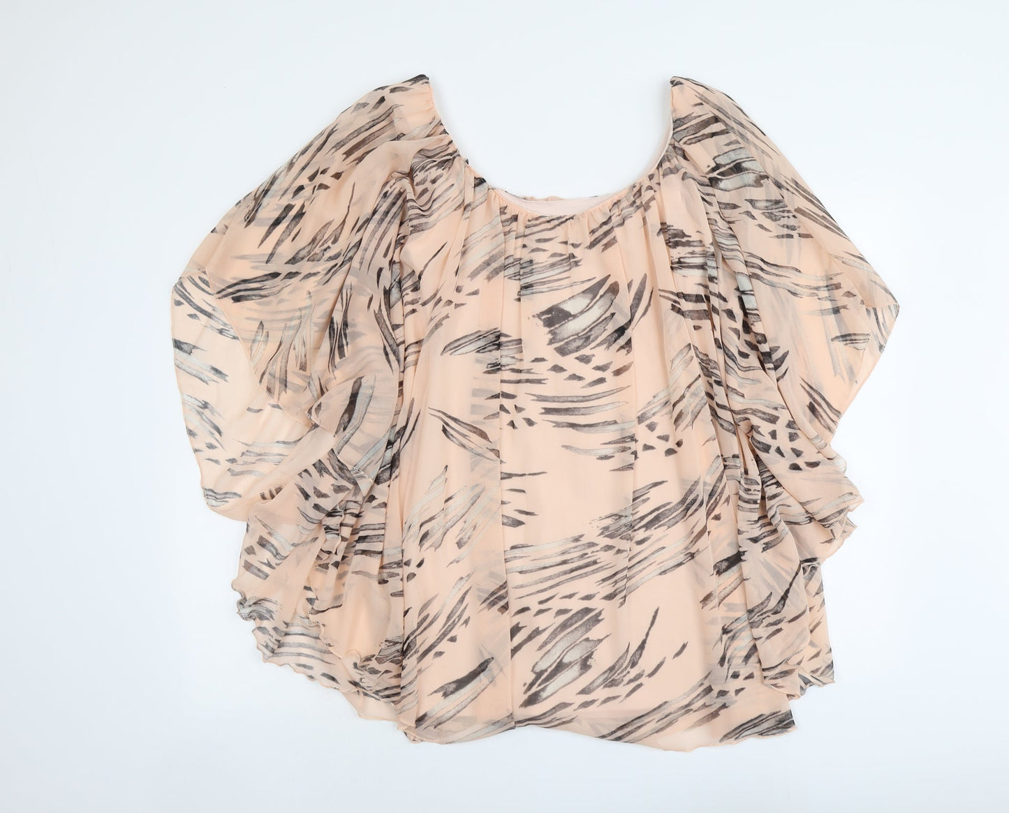 Reverse Womens Pink Geometric Polyester Basic Blouse Size S Round Neck