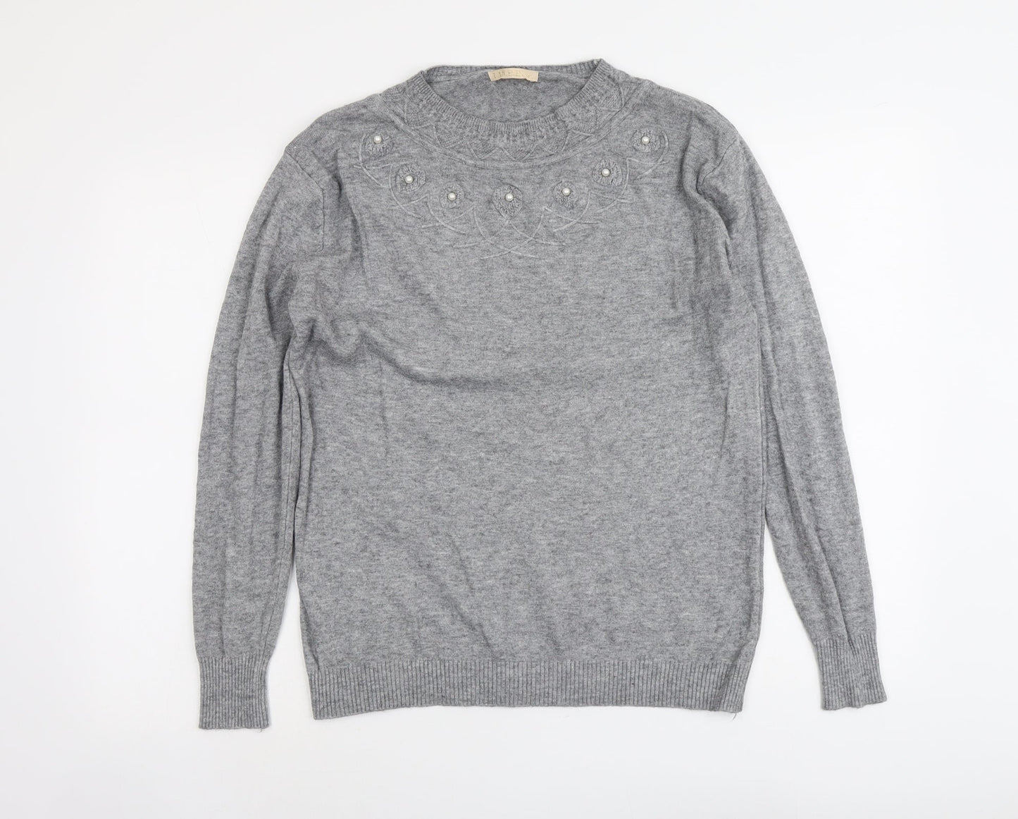 Lin.H.H Womens Grey Round Neck Viscose Pullover Jumper Size M
