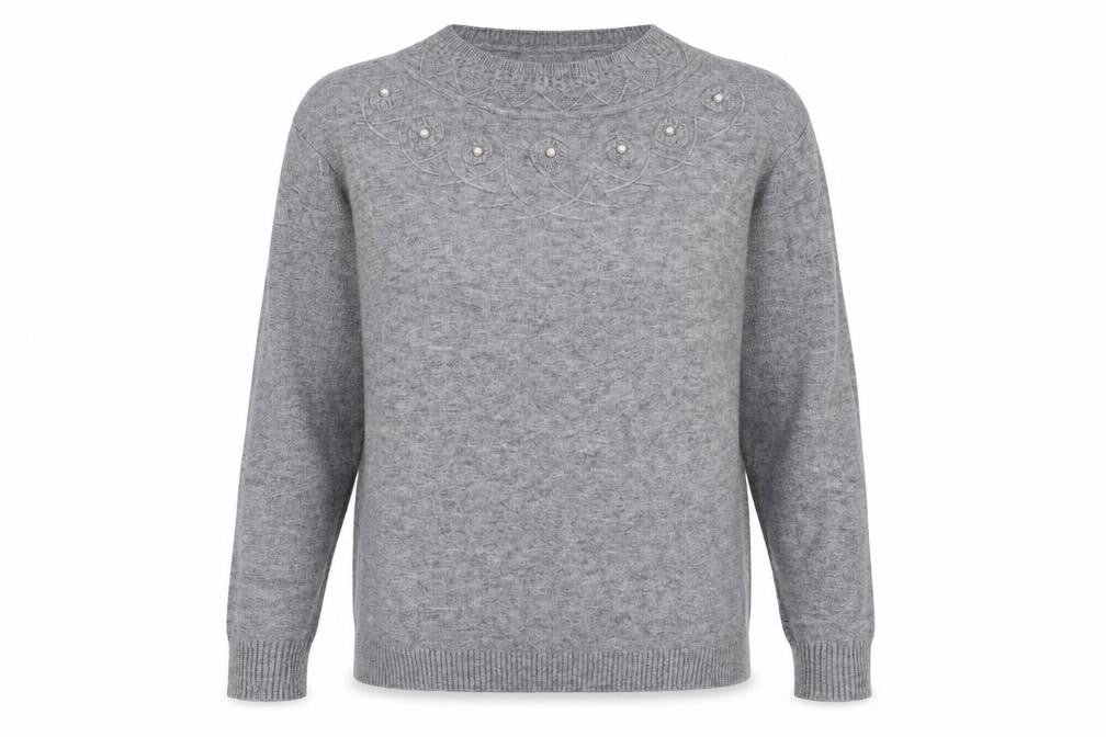 Lin.H.H Womens Grey Round Neck Viscose Pullover Jumper Size M