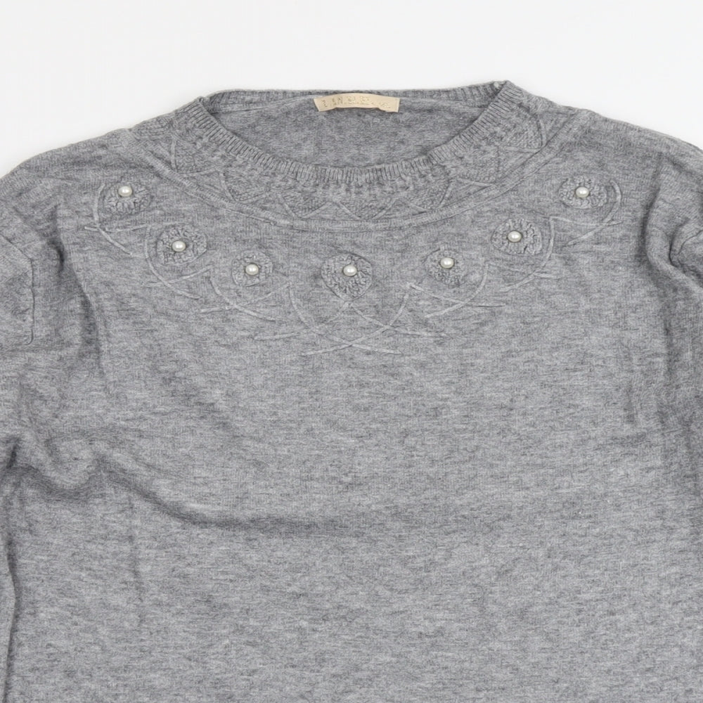 Lin.H.H Womens Grey Round Neck Viscose Pullover Jumper Size M