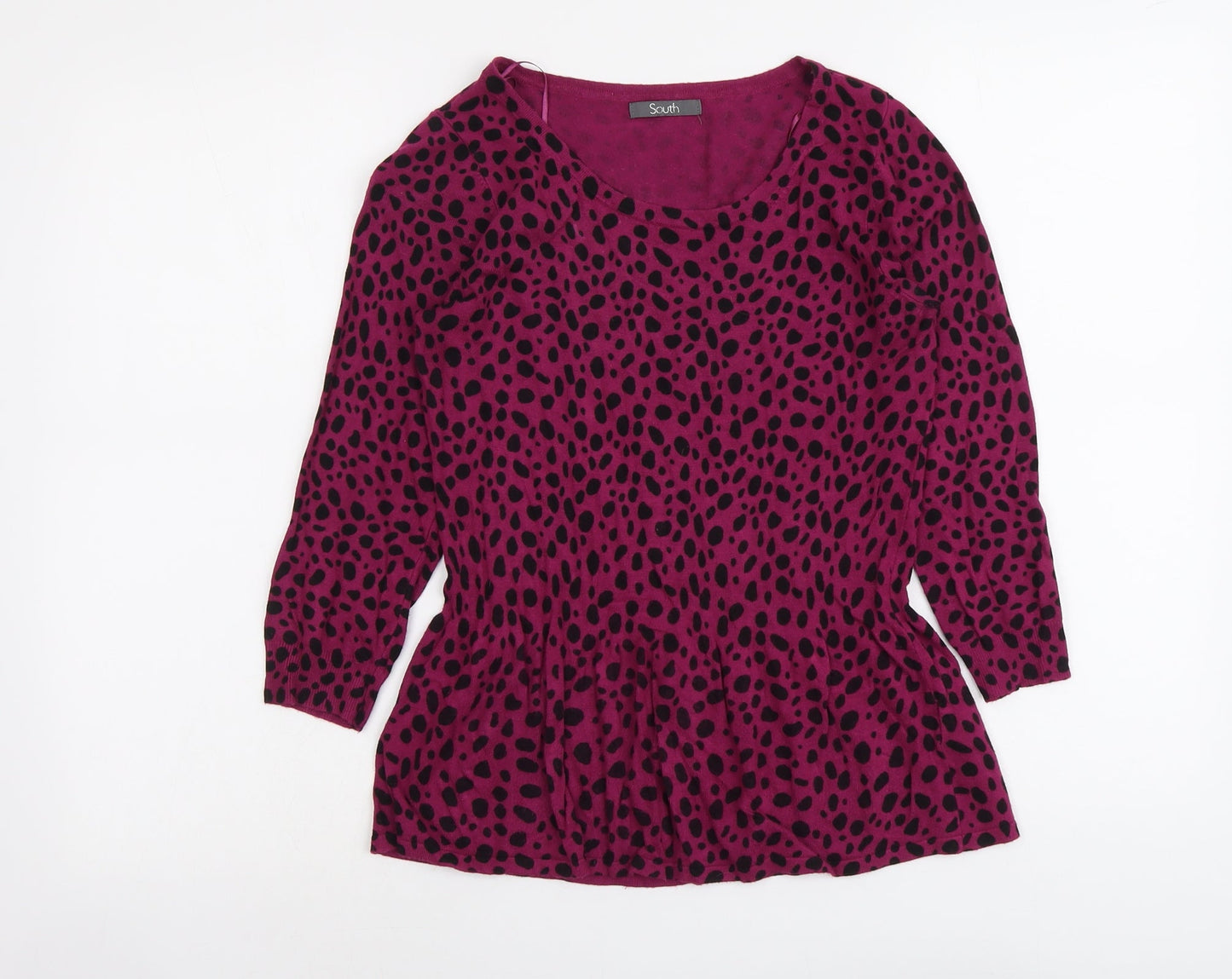 South Womens Purple Round Neck Animal Print Viscose Pullover Jumper Size 10 - Leopard Pattern