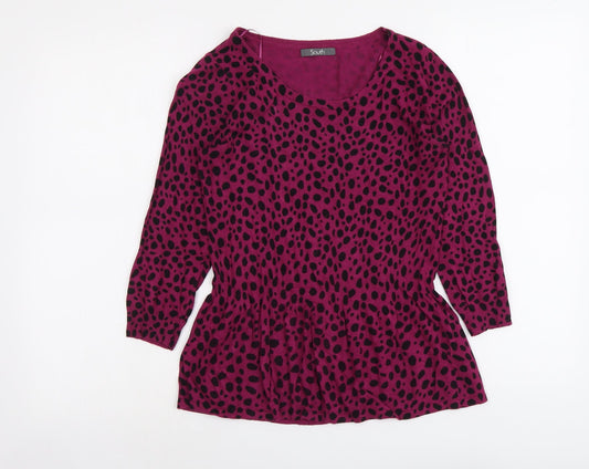 South Womens Purple Round Neck Animal Print Viscose Pullover Jumper Size 10 - Leopard Pattern