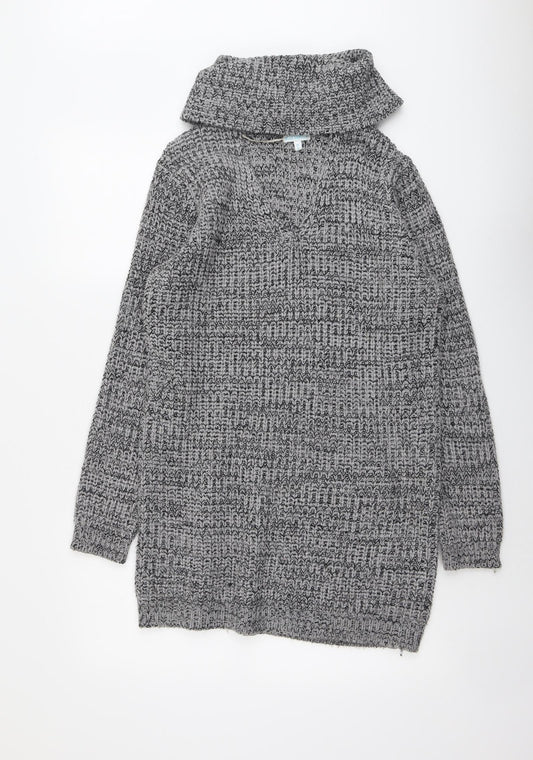 Blue Vanilla Womens Grey Roll Neck Acrylic Pullover Jumper Size 12