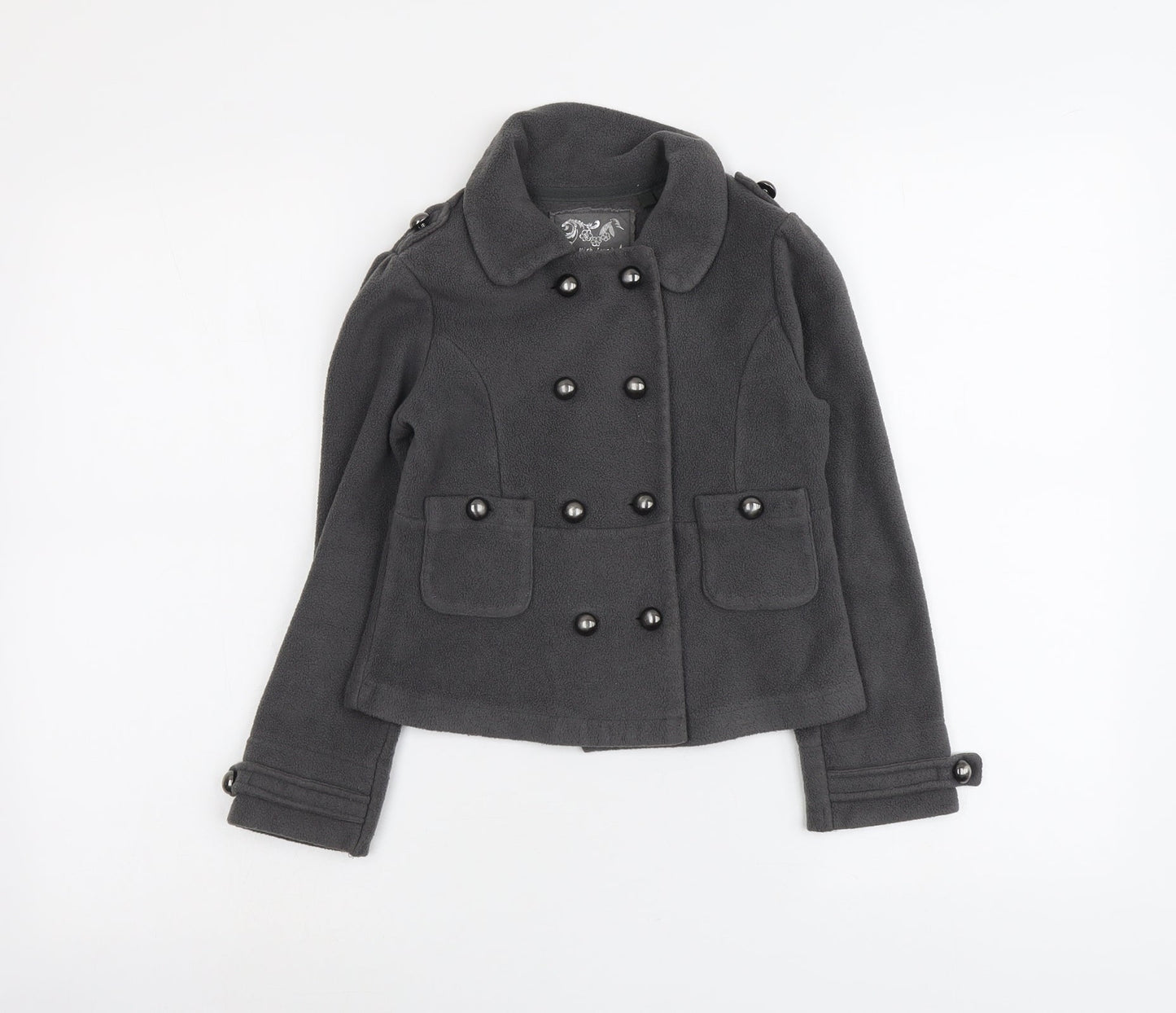 NEXT Girls Grey Military Jacket Jacket Size 9 Years Button