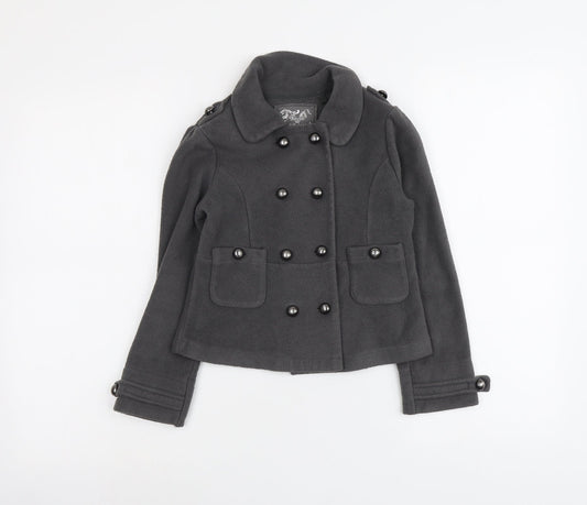 NEXT Girls Grey Military Jacket Jacket Size 9 Years Button