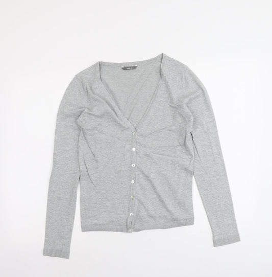 HEMA Womens Grey V-Neck Cotton Cardigan Jumper Size M